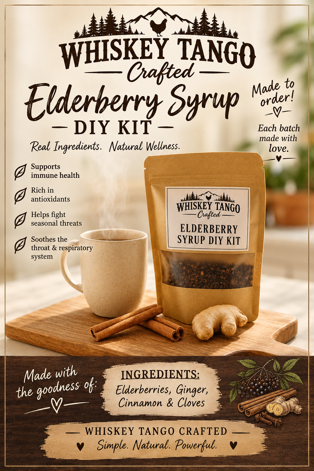 Kit de sirop de sureau bio ~ Herbes séchées ~ Earthly Elderberry ~ Sirop de sureau maison