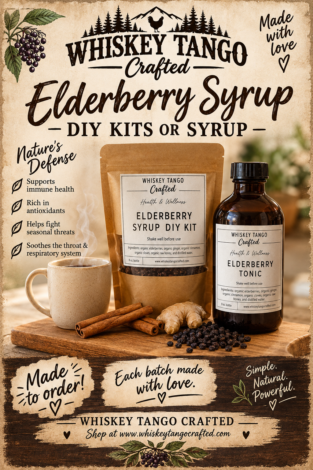 Kit de sirop de sureau bio ~ Herbes séchées ~ Earthly Elderberry ~ Sirop de sureau maison