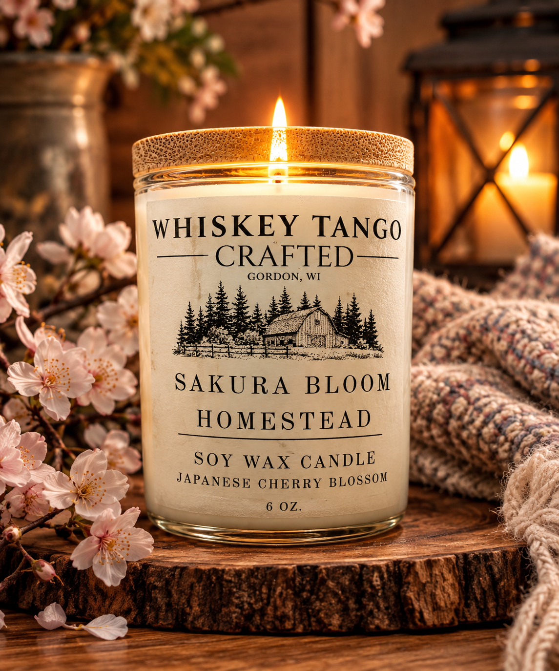 Japanese Cherry Blossom Soy Candle, 6 oz Holiday Candle Gift
