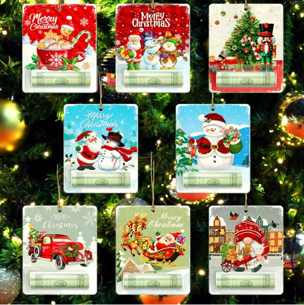 Vintage Christmas Money Holder: Santa, Snowman Gift Card Ornament